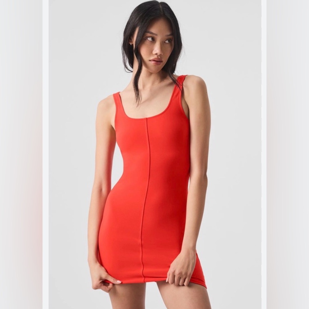 Alo Yoga Red Bodycon Mini Dress Sleeveless Stretch Athletic Chic Size S